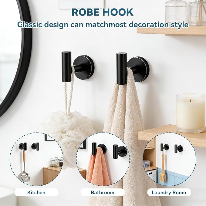 5-Piece Matte Black Bathroom Accessories Set, 24-Inch Wall-Mounted Towel Bar, Toilet Paper Holder with Shelf, SUS 304 Stainless Steel Bath Hardware, Towel Rack for Bathroom, Kitchen, Laundry Room
