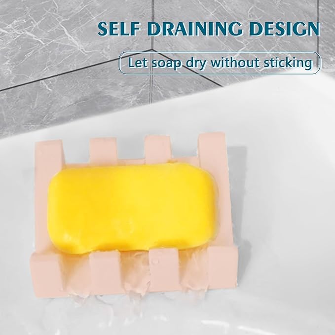 Self Draining Soap Dish Holder,Silicone Soap Dish,for Bathroom,Kitchen, Sponges，Can Extend Soap Life，Keep Soap Bars Dry and Easy Cleaning (Pink,2-Pack)