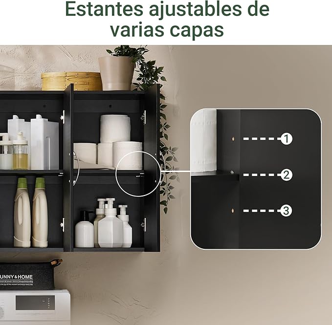 Haotian Wall Cabinet for Laundry Room, Storage Medicine Cabinet for Bathroom Kitchen Garage, Linen Tower Bath Cabinet, Floading Cabinet with Shelf, Black FRG231-L-SCH