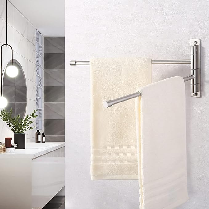 KES Bathroom Towel Bar 13.8 Inch Swing Mount Swing Out Arm Wall 2-Arm Towel Holder, SUS304 Stainless Steel Brushed Finish, A2102S2-2