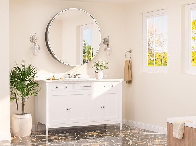 TETOTE Bathroom Mirror Cabinet 30 x 30 Brushed Nickel Round Bathroom Medicine Cabinet with Mirror Adjustable Shelves Farmhouse Wall Mirror with Storage Surface Mounted