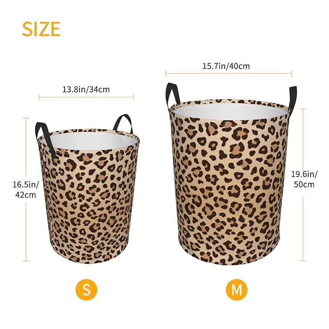 Leopard Print Round Laundry Hamper Animal Skin Texture Storage Basket Toys Clothes Organizer Bin For Home Bathroom Bedroom Dorm Nursery, 62l