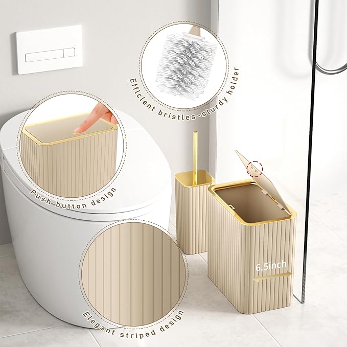 Bathroom Accessory Set - Bathroom Set, 27PC Bathroom Accessories Set, Beige Bathroom Sets with Shower Curtain and Rugs, Mini Trash Can, Toilet Brush, Trash Can & Soap Dispenser
