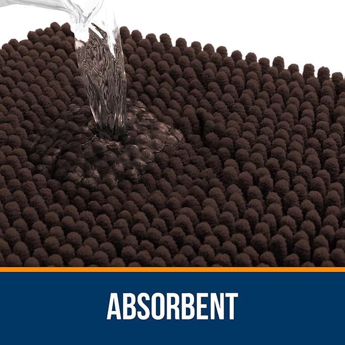 OLANLY Bathroom Rugs 35x24, Extra Soft Absorbent Chenille Bath Rugs, Rubber Backing Quick Dry, Machine Washable Bath Mats for Bathroom Floor, Tub and Shower, Home Decor Accessories, Brown