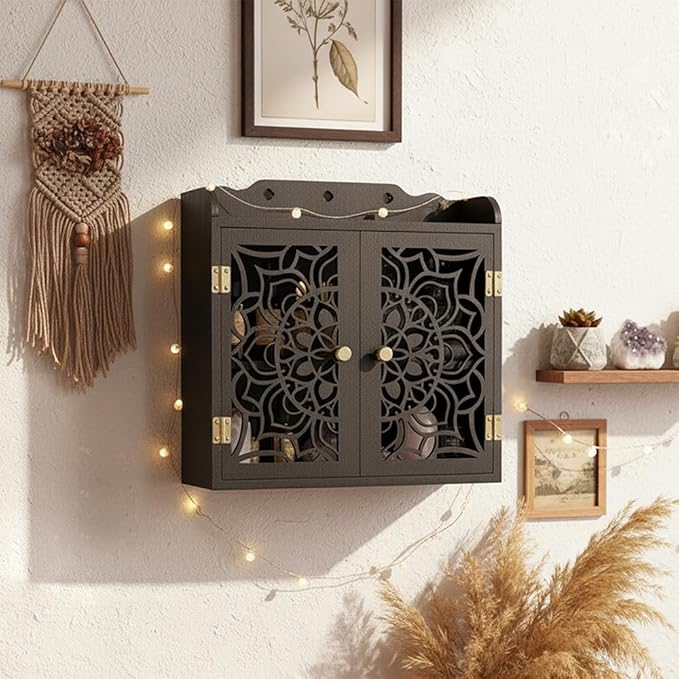 Crystal Display Shelf for Essential Oil and Nail Polish, Display Case for Crystal Rock Gem and Healing Stone, Wall Shelf for Trinket and Knick Knack, Gothic Witch Shelves