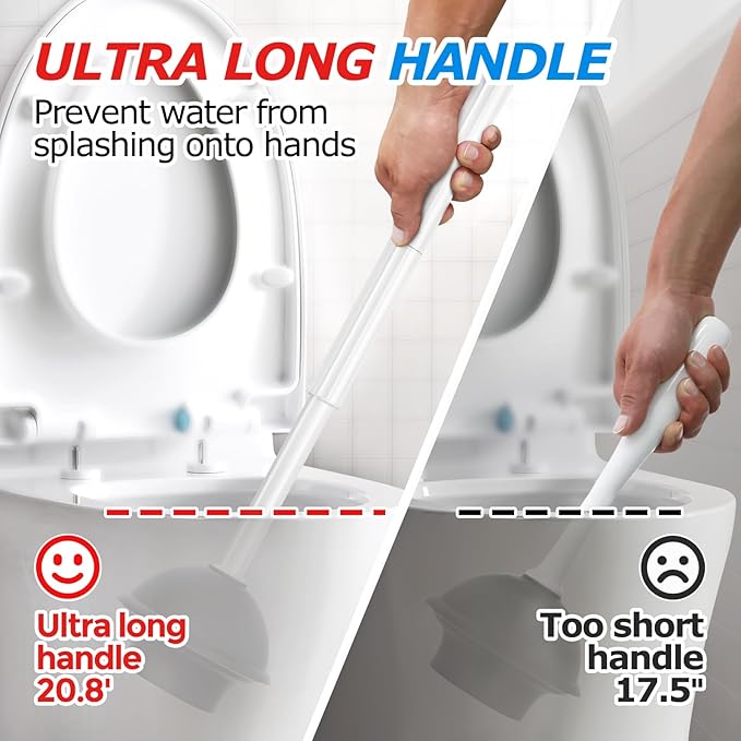 FORASTO 2 in 1 Toilet Brush and Plunger Set, Toilet Bowl Brush Plunger Set,Extended Handle Plunger,Bathroom Cleaning Tools,Toilet Brush Plunger Combo,Cleaning Brush???Pearl White???20.8inch???