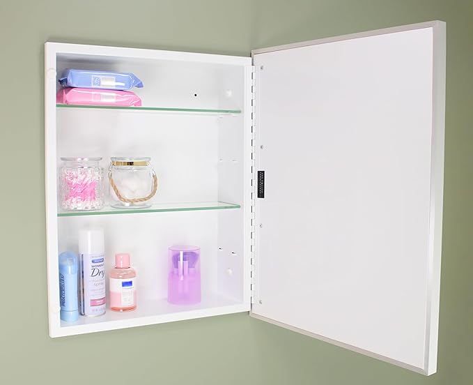 Fox Hollow Furnishings 16x20 Parker Metro Metal Framed Rectangle Recessed Bathroom Medicine Cabinet, Floating Mirror, 14x18 in-Wall Opening, Adjustable Glass Shelves, Magnet Close, Brushed Nickel