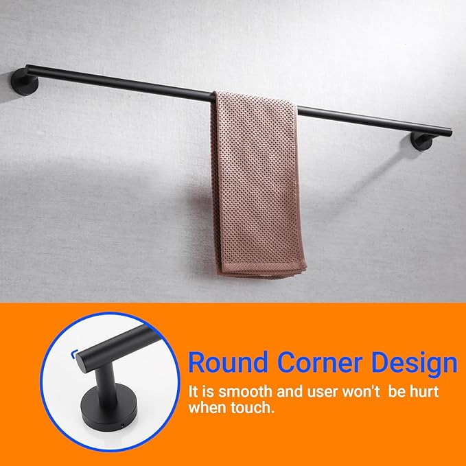 Miyili Matte Black 36" Towel Bar SUS 304 Stainless Steel Towel Holder for Bathroom or Kitchen Wall Mount, A01B90A