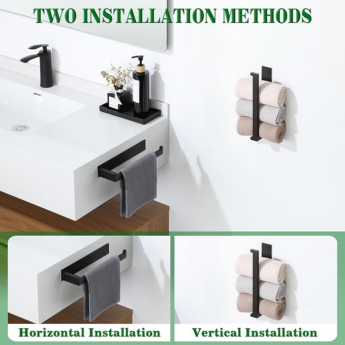 Alise Hand Towel Holder Self Adhesive Towel Bar for Bathroom Wall Mounted,Bathroom Towel Rack Without Screws SUS304 Stainless Steel Hand Towel Hanger for Bathroom,Kitchen,Cabinet,Matte Black