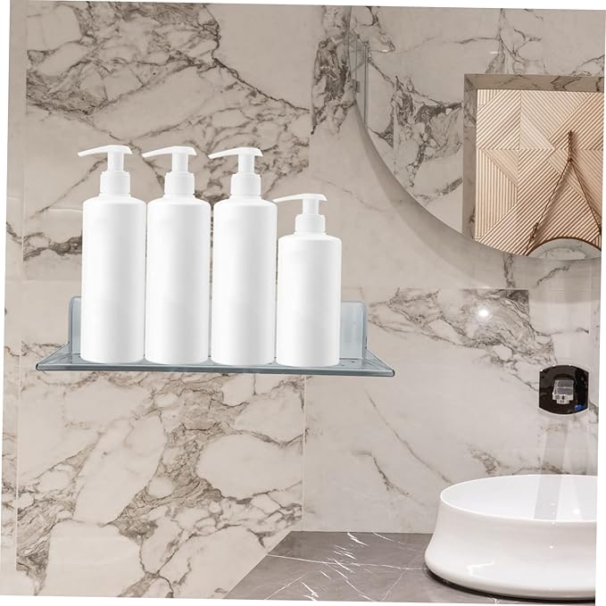 Floating Bathroom Shelves Wall Mounted 2-Piece Set Waterproof Grey Storage Rack for Toiletries Punch-Free Installation for Small Spaces Bathroom and Bedroom Use