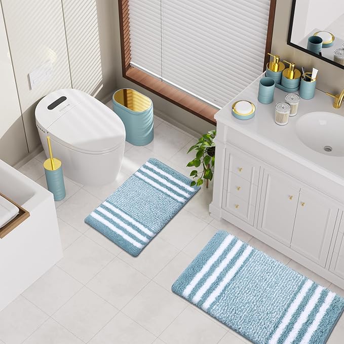 Bathroom Set - Bathroom Sets with Shower Curtain and Rugs, 25PC Bathroom Accessory Set, Light Blue Bathroom Accessories Set with Trash Can, Soap Dispensers