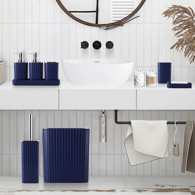 XLHOMO 26PC Bathroom Accessories Set - Gorgeous Blue Bathroom Set, Bathroom Accessory Set, Blue Shower Curtain Set with Bathtub Mats for Shower Tub