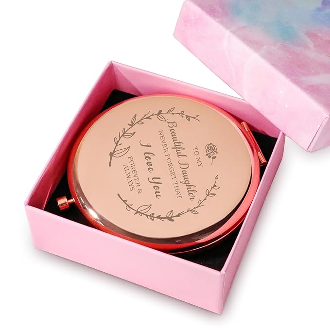 Personalized Gifts for Daughter, Custom Daughter Gifts for Birthday, Engraved Compact Mirror, Mothers Day Basket Stuffers