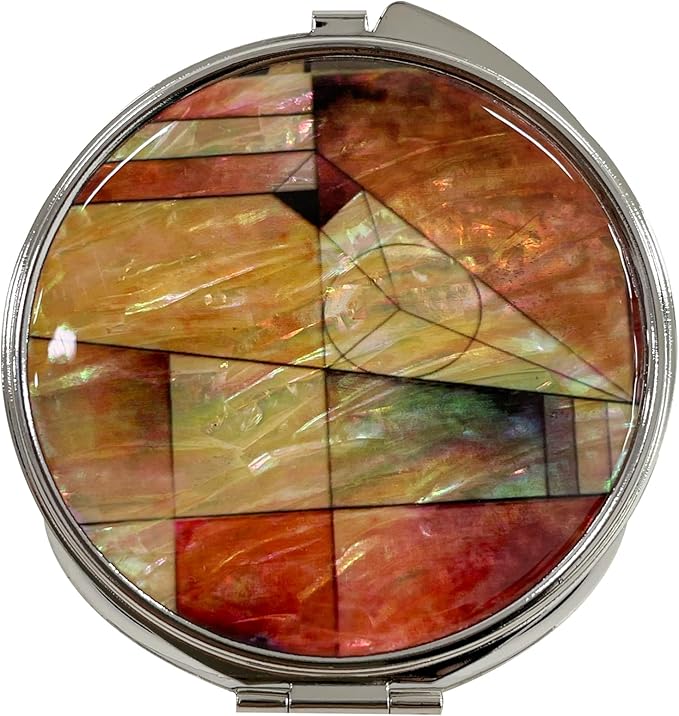 Portable Makeup Compact Double Magnifying Mirror Cosmestic Foldable Pocket Style Unique Mother of Pearl Design (Patchwork)