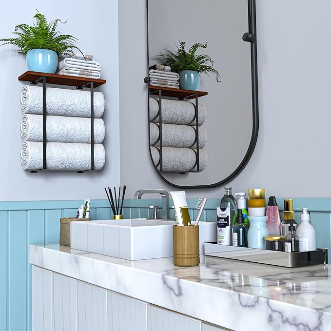 Joben Oligey Towel Racks for Bathroom Wall Decor,Bathroom Shelves,Black Minimalist Design Storage Organizer for Large Towels, Small Towels, Hand Towels,Spa, Salon, RV