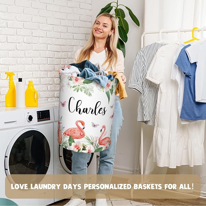Custom Name Laundry Basket, Personalized Collapsible Laundry Hamper with Name for Bathroom Bedrooms, Customized Dirty Clothes Hamper Storage Basket Gifts for Kids Boys Girls Baby Men Women