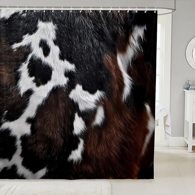 Feelyou Cow Fur Bathroom Curtain Kids Cowhide Leather Hair Shower Curtain Women Men Cloth Fabric Fabric Rustic Cow Skin Decor Bath Curtain Brown Farmhouse Shower Curtain Set 72"x78"