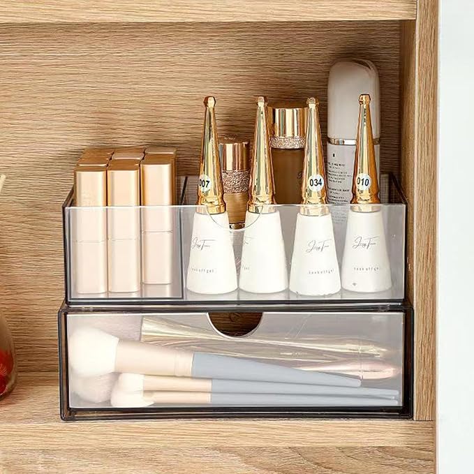 Hair Accessories Organizer for Girls, Clear Acrylic Hair Tie Organizer, or Headband, bows，Cute Small Stackable Storage Drawer Container Caddy Box for Bathroom Vanity Countertop 3PCS