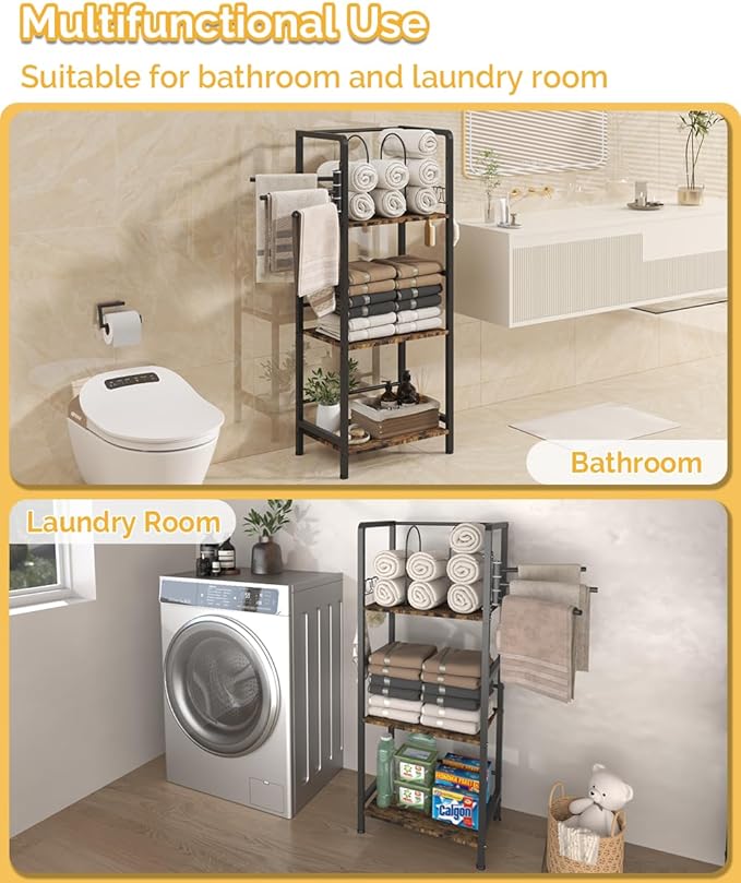 Mondazie Free Standing Towel Racks for Bathroom with 3 Rotating Bars, 3-Tier Floor Towels Holder Stand with Detachable Dividers, Pool Towel Storage Organizer with 8 S-Hooks for Home, Poolside, Black
