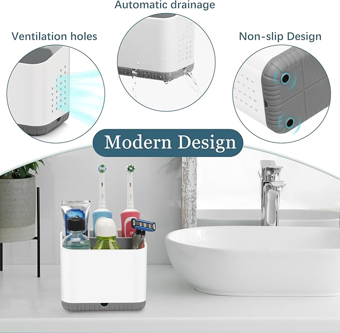 PARKMANI Toothbrush Holders for Bathrooms, Kids Electric Toothbrush and Toothpaste Holder, 4 Slots Tooth Brushing Holder for Bathroom Countertop Organizer and Storage, Bathroom Accessories (Grey)