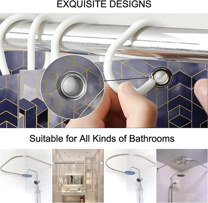 Lnond 4Pcs Bathroom Sets with Shower Curtain and Rugs, Navy Blue Bathroom Shower Curtain Sets, Navy Blue Gradient Modern Bathroom Decor Sets with Rugs and Accessories