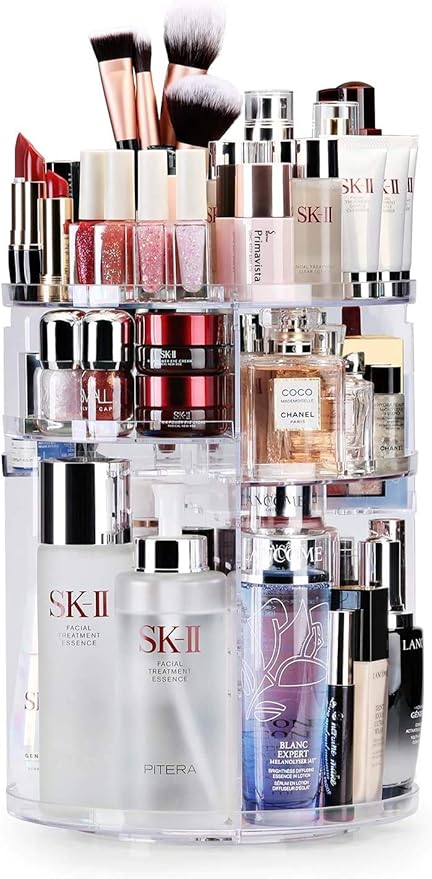 Rotating Makeup Organizer,360 Degree Adjustable Cosmetic Storage Makeup Spinning Holder Storage Rack with 7 Layers Large Capacity, Display Stand Box Perfect for Dresser (1white)
