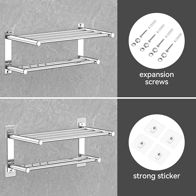 CAXIMSY Adjustable Towel Bar for Bathroom Wall Mount17-30.7inch Adhesive Shower Towel Rack Stainless Steel Bath Towel Holders for Toilet Kitchen Double Towel Hanger (Mobile Hook Towel Rack)