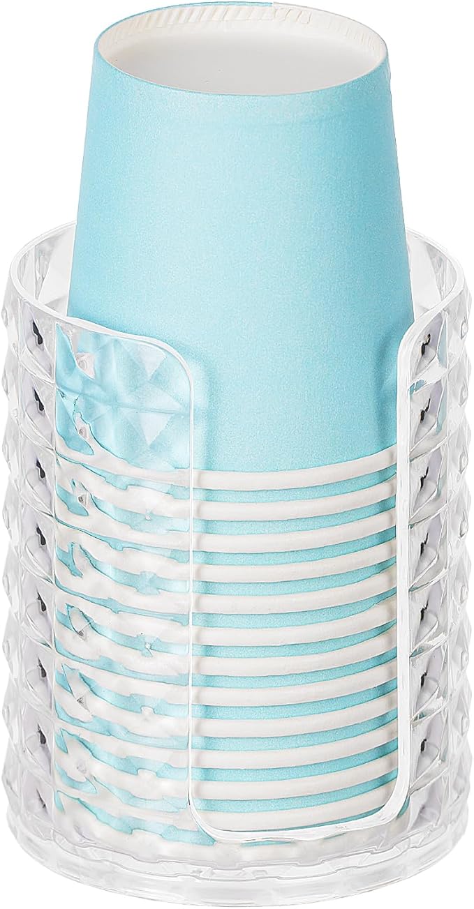 Bathroom Cup Dispenser, Mouthwash Cup Holder for 3oz Small Disposable Rinsing Cups Storage, Compact Paper Cups Organizer, Vanity Cotton Pads Holder - 1 Pack Clear