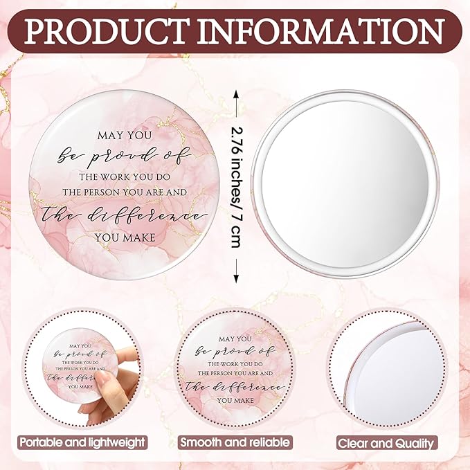 Cinnvoice 25 Sets Pink Inspirational Mini Compact Mirror Bulk for Women Small Portable Round Purse Mirrors Employee Appreciation Gift for Graduation Party Favors Coworker Nurse (May You)