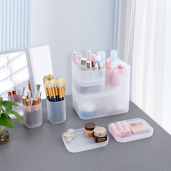 OCHEAL Makeup Organizer Case Set: Stackable Clear Vanity Storage - Multi-size Holder for Makeup, Jewelry, Toiletries