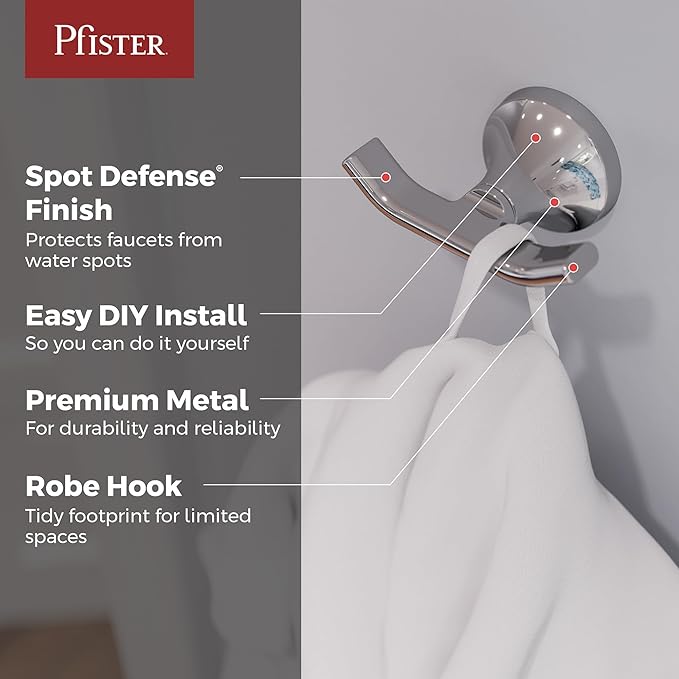 Pfister Vedra Towel Hook, Bathroom Towel & Robe Hook, Wall-Mounted, Screw-in, Polished Chrome Finish, BRHVED0C
