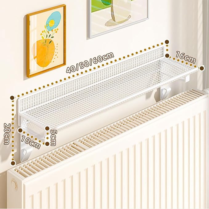 Radiator Topper Shelf Metal Mesh Cutout No-Punch Installation for Office, Hallway, Living Room, Kitchen, Bedroom, Bathroom(Black,19.69 in/50cm)