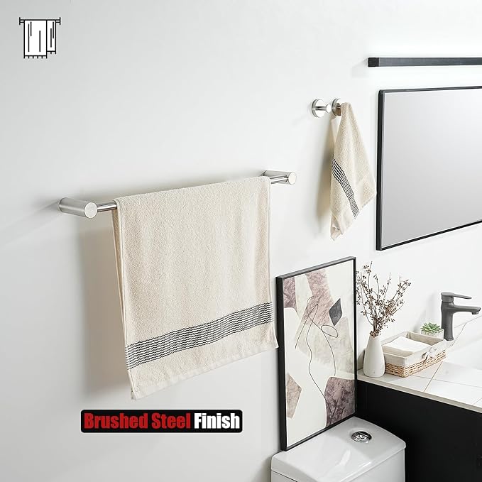 JQK Towel Bar Brushed, 26.5 Inch 304 Stainless Steel Thicken 0.8mm 2 Pieces Towel Rack Bathroom Wall Mount, Useable Length 24 Inch, TB610L24-BN