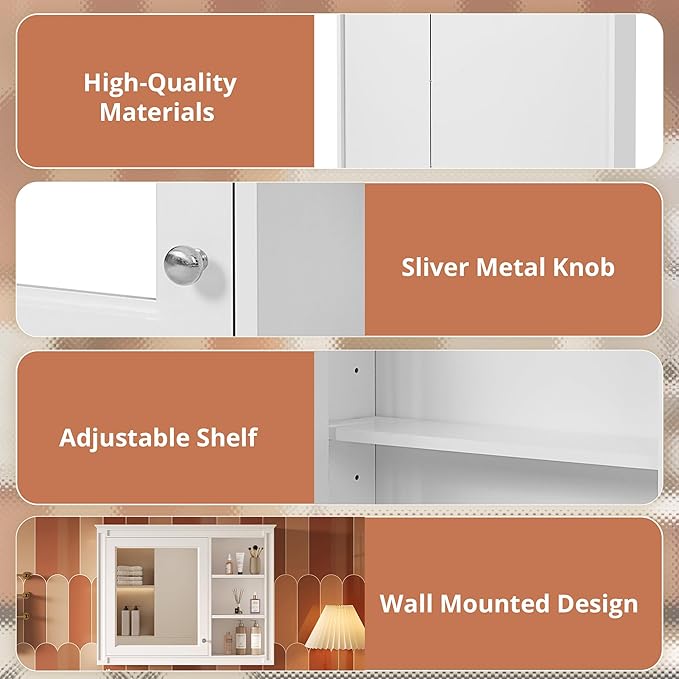Merax Bathroom Medicine Cabinet with Mirror, 36" x 28" Wall Mounted Medicine Cabinet with Single Door and Shelves, Over The Toilet Mirrored Bathroom Storage Wall Cabinet