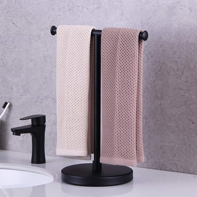 GERZWY SUS 304 Stainless Steel Hand Towel Holder Standing Tree Rack for Bathroom Vanities Countertop, Matte Black DZY024-BK