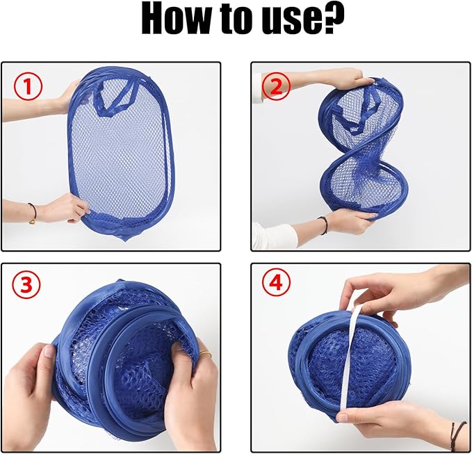 2Pcs Popup Mesh Laundry Baskets, Collapsible and Portable Laundry Hamper, Ideal for Travel and Home Use (Black & Dark Blue)