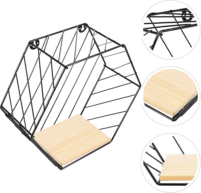FOMIYES Wall Storage Shelf Iron Rack Black Hexagon Multi-Functional Wall-Mounted Shelf for Bathroom Kitchen Living Room Storage Organization
