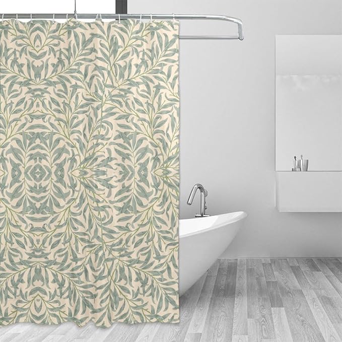 Vintage Botanical Shower Curtain William Morris Designs Green Jungle Fruit Print Shower Curtain Set Polyester Interior Waterproof Shower Curtain with 12 Hooks 66x72 Inches(168x183cm)