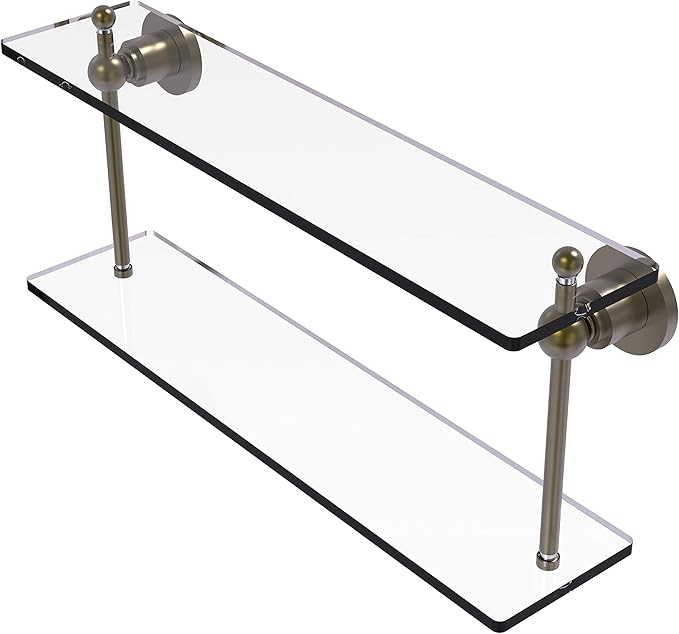 Allied Brass AP-2/22 Astor Place Collection 22 Inch Two Tiered Glass Shelf, Antique Brass