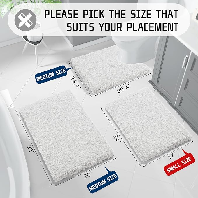 Yimobra Bath Rugs for Bathroom 32x20, Ultra Soft and Water Absorbent Bath Mats, Non Slip Plush Shower Mat Outside, Microfiber Thick Matts for Bathroom Floor/Tub, Machine Washable, Off White