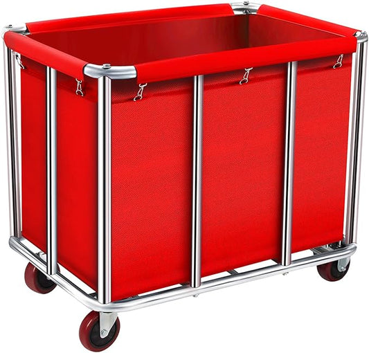 Commercial Laundry Cart with Wheels, 400L Large Rolling Laundry Cart with Steel Frame and Oxford Cloth, Heavy Duty Industrial Laundry Cart for Home,Hotel,Laundry Room, 441 lbs Load (Red-10)