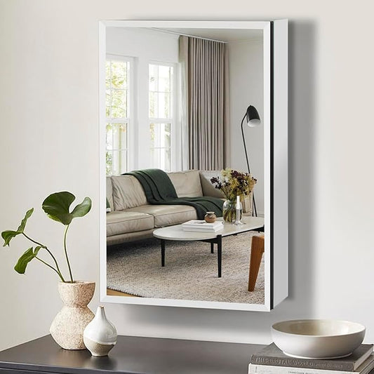Movo 15 Inch x 24 Inch Medicine Cabinet with Mirror,Black Aluminum Framless Bathroom Mirror Recessed or Surface Mount Medicine Cabinet for Bathroom with Adjustable Shelves