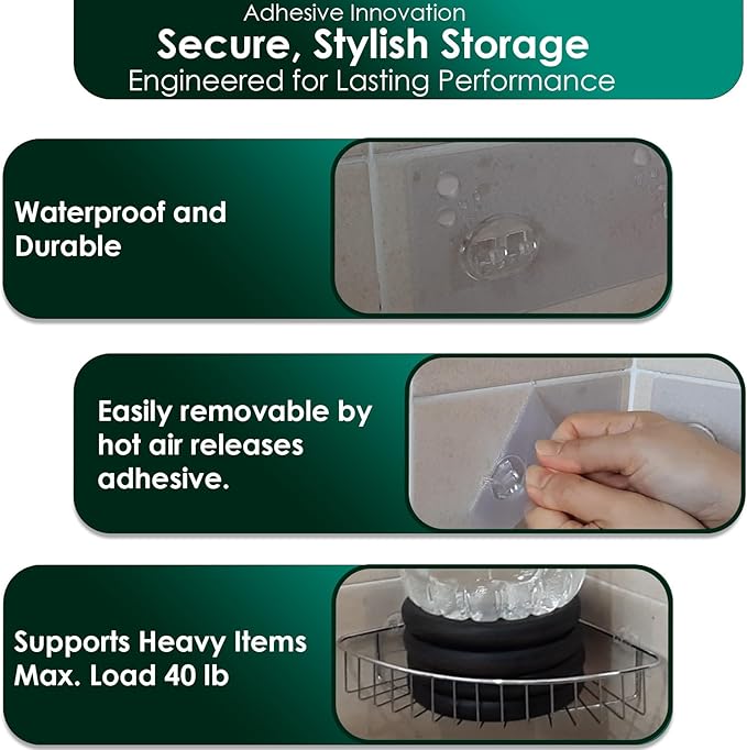 Shower Caddy Sticky Pads, Adhesive Replacement Stickers, Shelf Basket Strips, Strong Hooks for Bathroom, Transparent Wall Mount, 12 Pack, 6 1/2"
