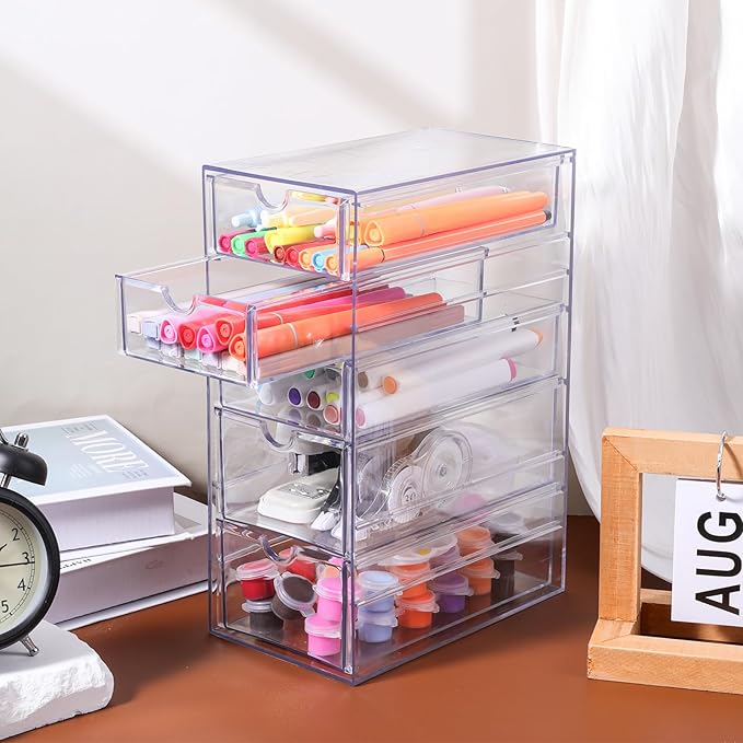 Hair Tie Organizer Clear Hair Accessories Organizer Storage Acrylic Hair-Clip Organizers Container Box with 5 Drawers for Girls