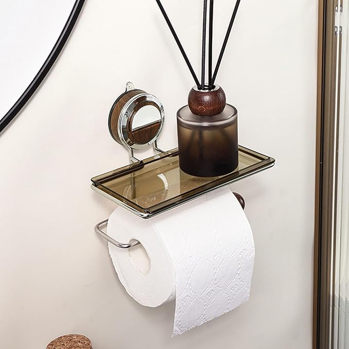 Modern Adhesive Bathroom Shelf Stainless Steel & Suction Cup Wall Space-Saving Toiletries Holder Space Saving Holder