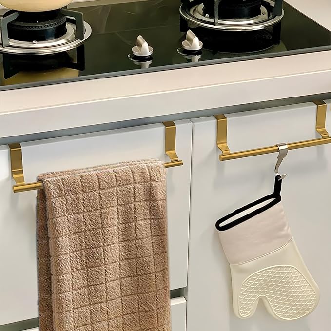 2Pack 9Inch Stainless Steel Over Cabinet Door Towel Bar Holders(Gold)