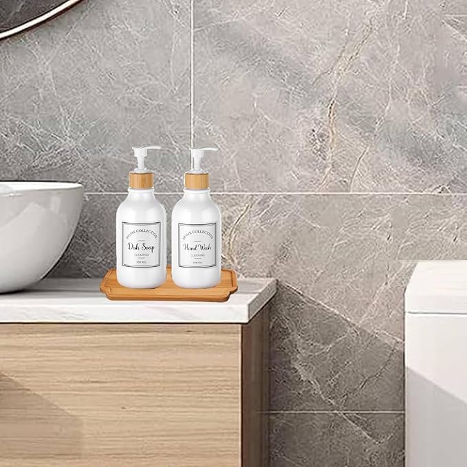 Bamboo soap Dispenser Tray, Bathroom Countertop Tray Kitchen T ray Bamboo T ray Sink T ray Dresser Jewelry Ring Dish, Comestic Holder Bathtub Organizer, Ideal for Jewelry, Cosmetics
