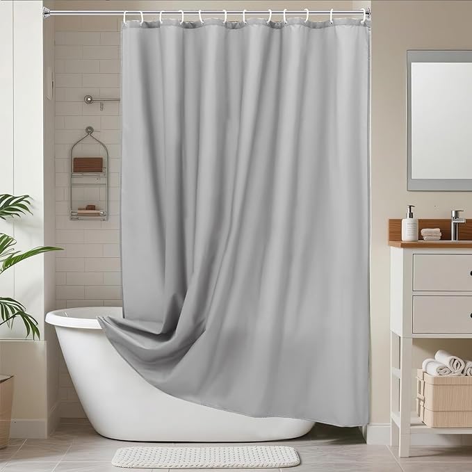 AooHome Shower Curtain Liner, Fabric Bathroom Curtain with Hooks for Hotel, Water Repellent, Light Grey, 72 Width x 75 Height Inch