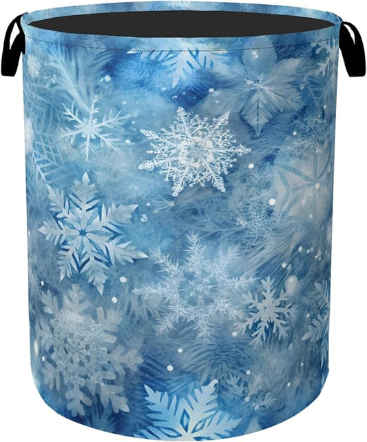 Winter Laundry Basket, Snowflakes Laundry Hamper, Heavy Duty 60L Dirty Clothes Organizer, Water Resistant Foldable Hamper for Men Women