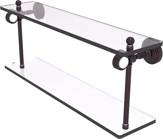 Allied Brass PG-2G-22 Pacific Grove Collection 22 Inch Two Tiered Groovy Accents Glass Shelf, Antique Bronze
